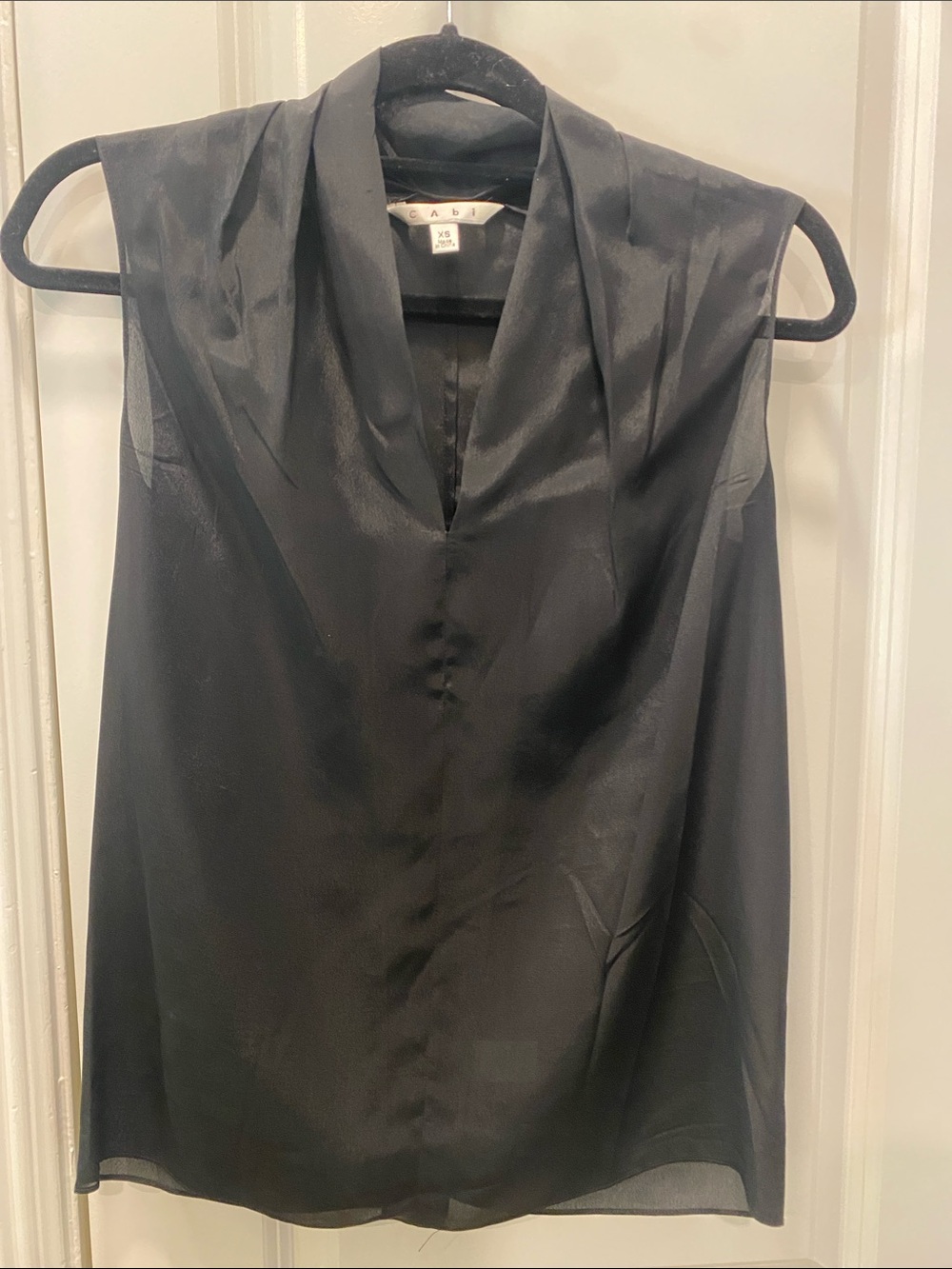 CAbi Black Draped V-Neck Sleeveless Top
